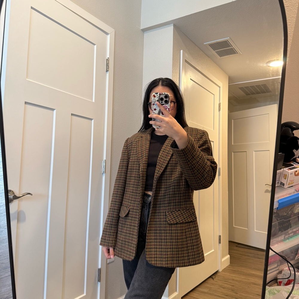 Brown Houndstooth Women's Blazer